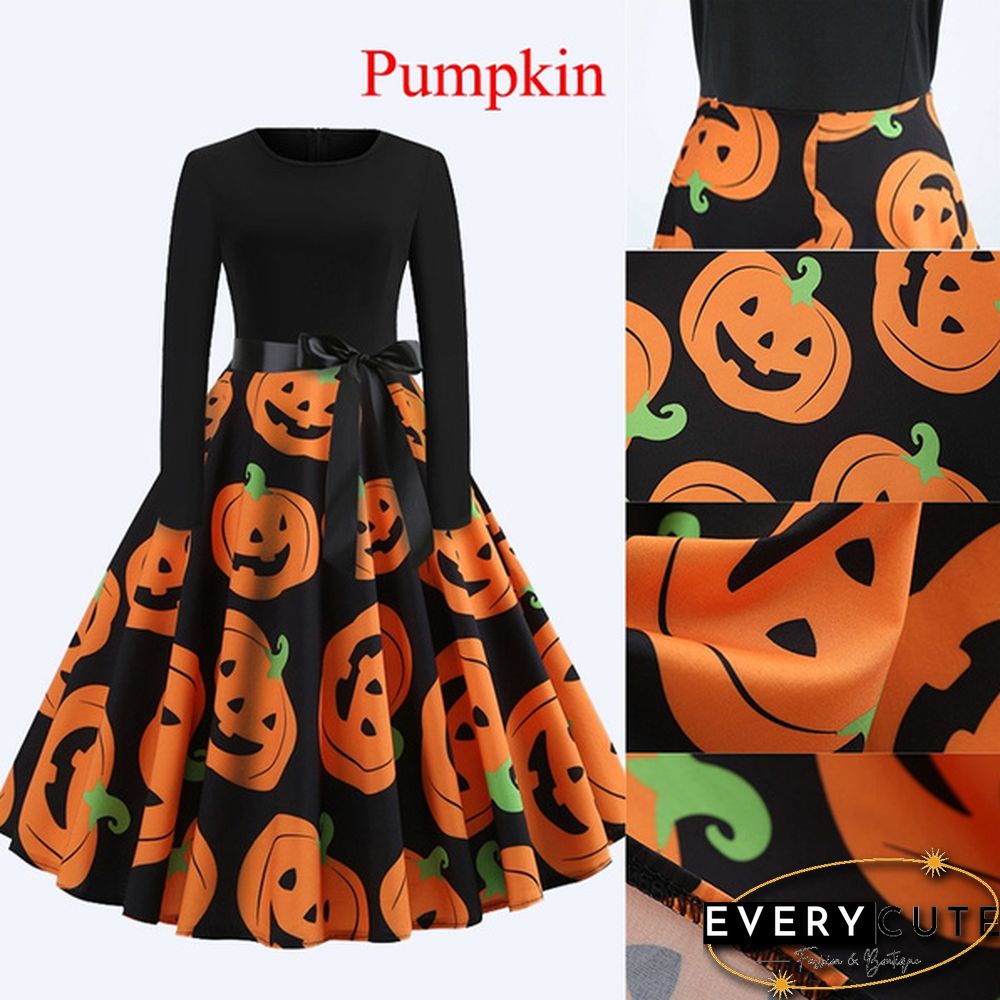 6 Styles Fashion Lady Autumn and Winter Xmas Clothes Christmas Costume Casual Long Sleeve Halloween Print Party Dress Plus Size