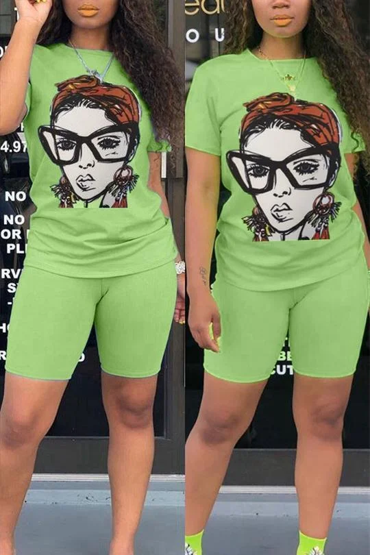 Casual Glasses Print Two-Pieces Suit