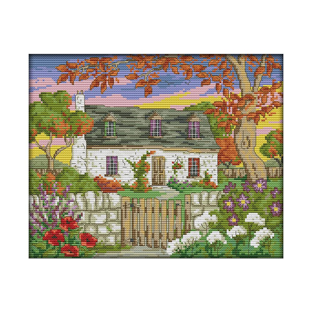 

Small Courtyard In Autumn - 14CT Stamped Cross Stitch - 33*28cm, 501 Original