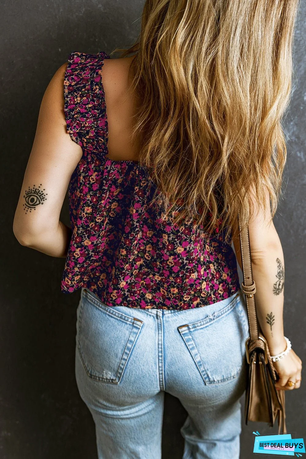 Boho Frilled Straps Floral Tank Top