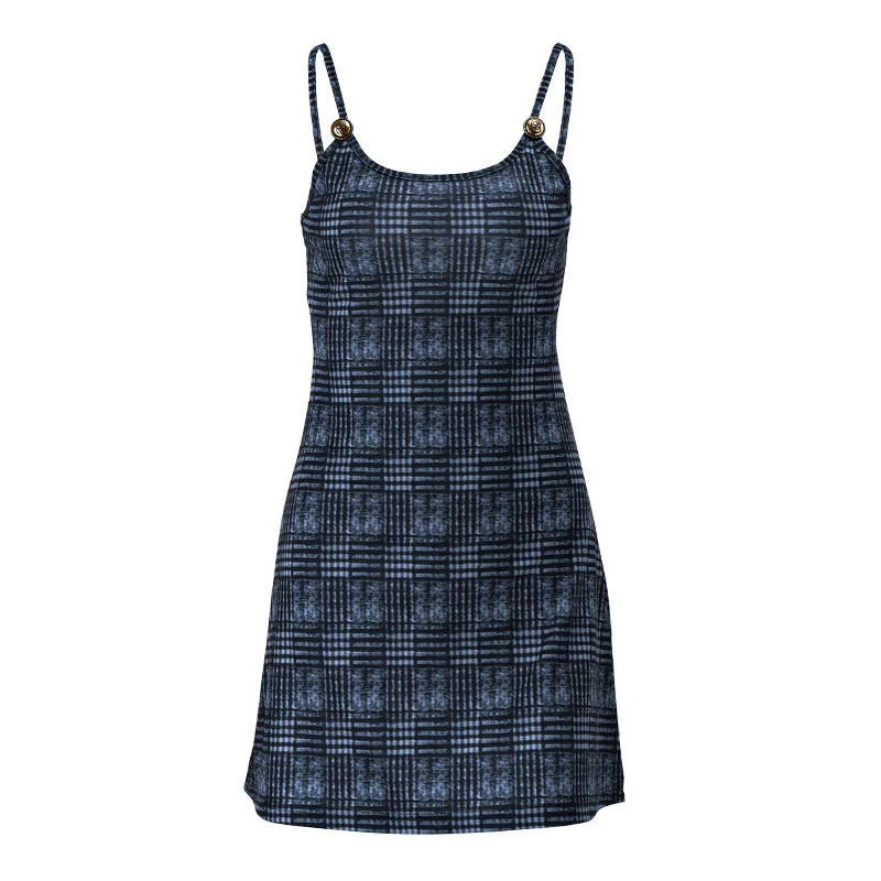Uveng Uveng New 2023 Summer Women's Fashion Sexy Retro Plaid Color Slim Slip Dress