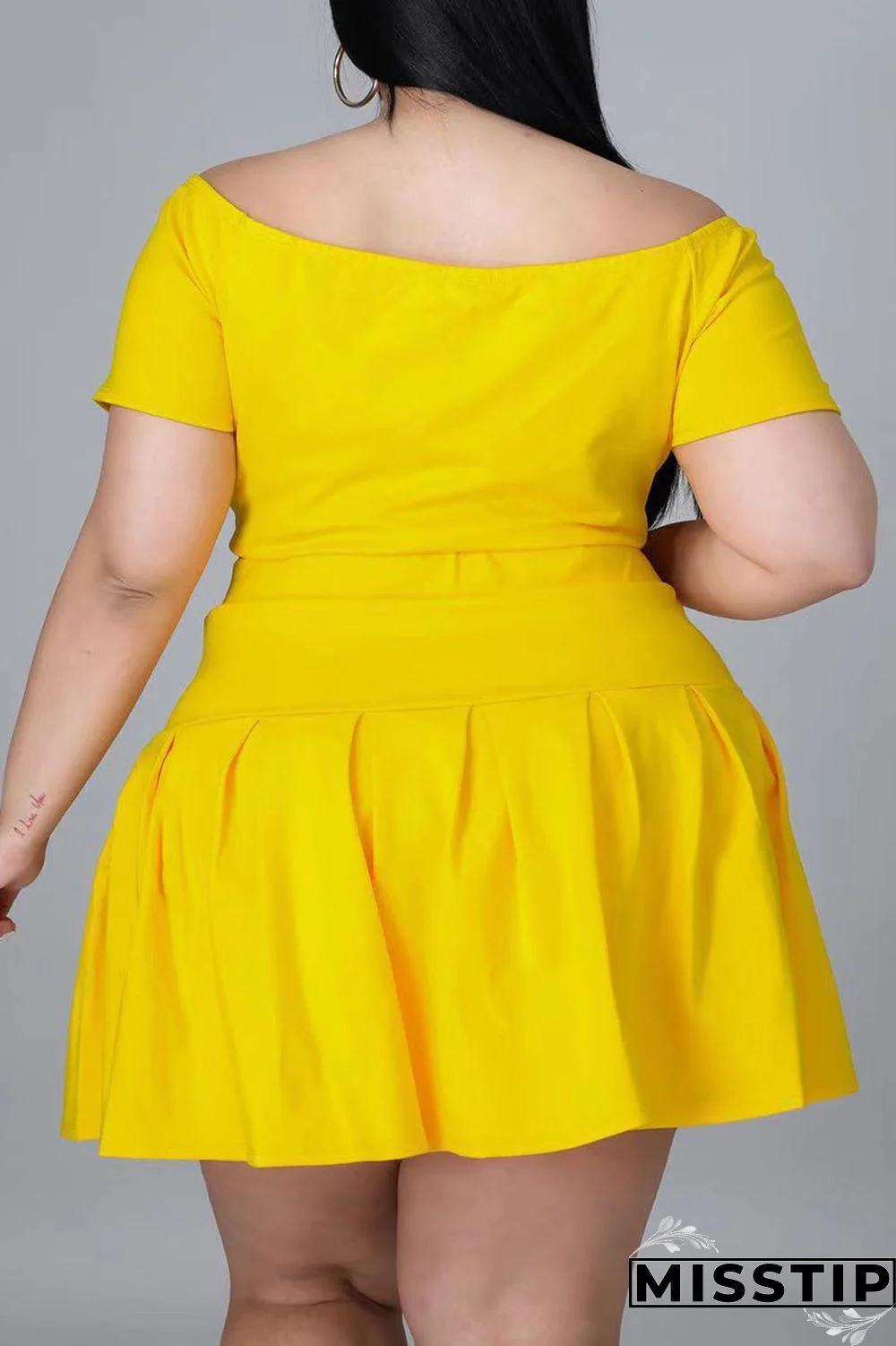 Black Casual Solid Patchwork Off the Shoulder A Line Plus Size Two Pieces