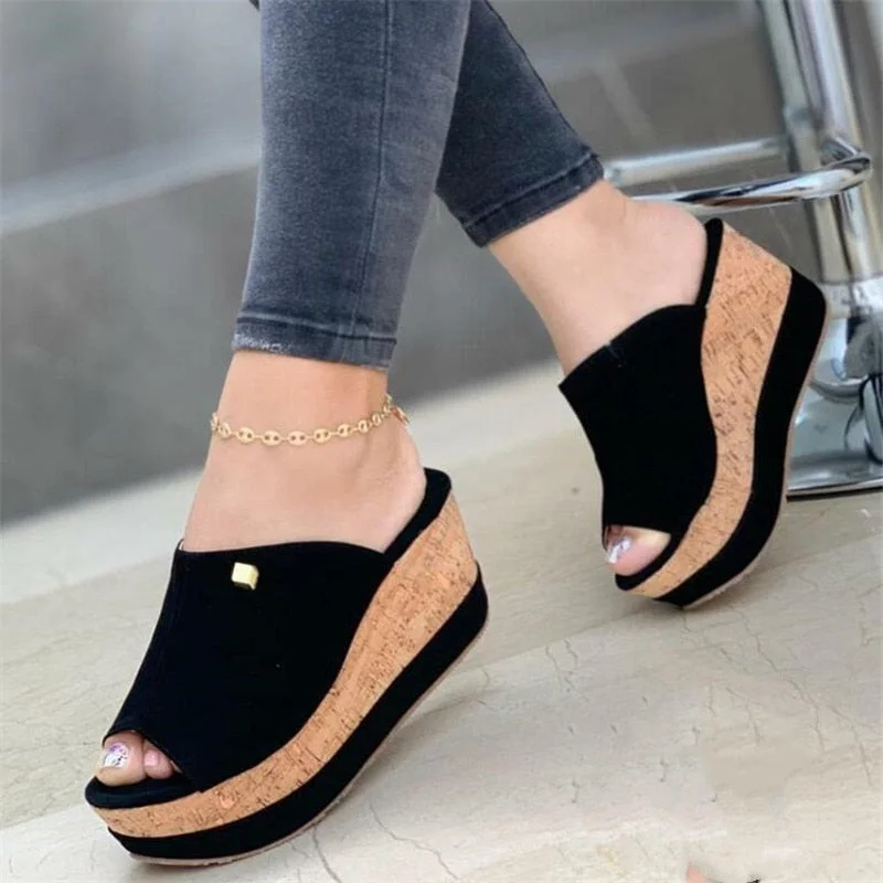 Wedge Slippers Women Shoes 2021 Summer Peep Toe Sandals Fashion Platform Slippers Outdoor Casual Flip Flops Female Heels Slides