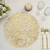 10 Pack | 13" Metallic Gold Foil Mesh Table Placemats, Disposable Round Shiny Dining Mats