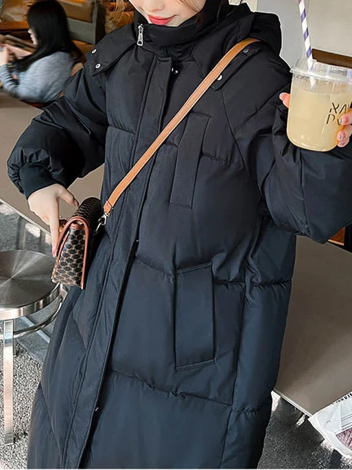 Women Long Sleeve Solid Zipper Loose Down Jacket Coats