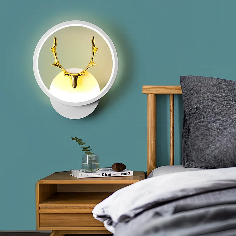 Round Square Creative Antlers Design LED Modern Wall Lamp Bedside Light - Appledas