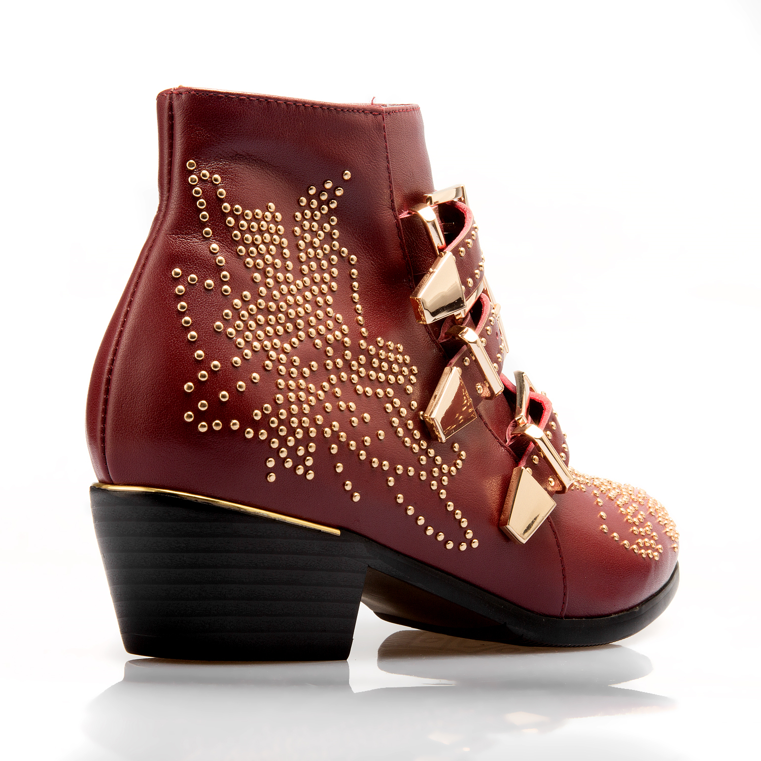 Women's Rivets Metal Buckle Low Heels Ankle Boots-vocosishoes
