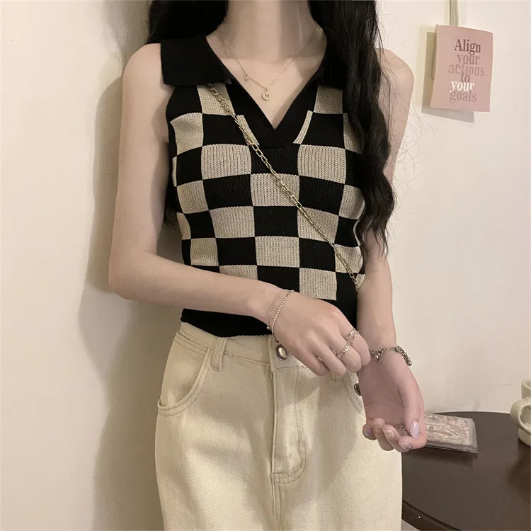 Uveng Uveng Lattice Collar Sling Vest Women Pure Babes Wear Design Sense Inside A Short Bottom Top
