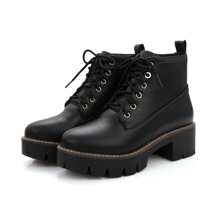 Women's Chunky Platform Combat Boots Round Toe Lace-Up Booties