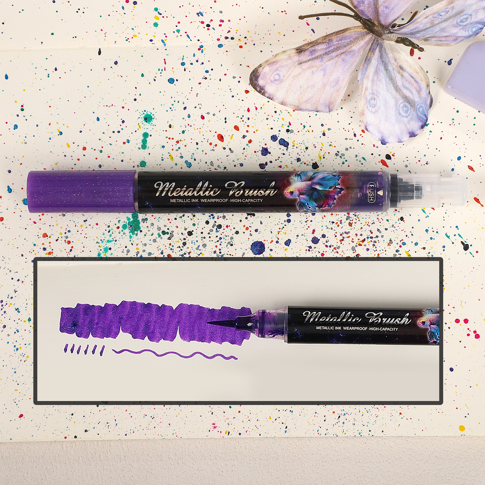 Soft Brush Pen - 1 Pc Colorful Metal Fine Glitter Beautiful Pen Painting Watercolor 