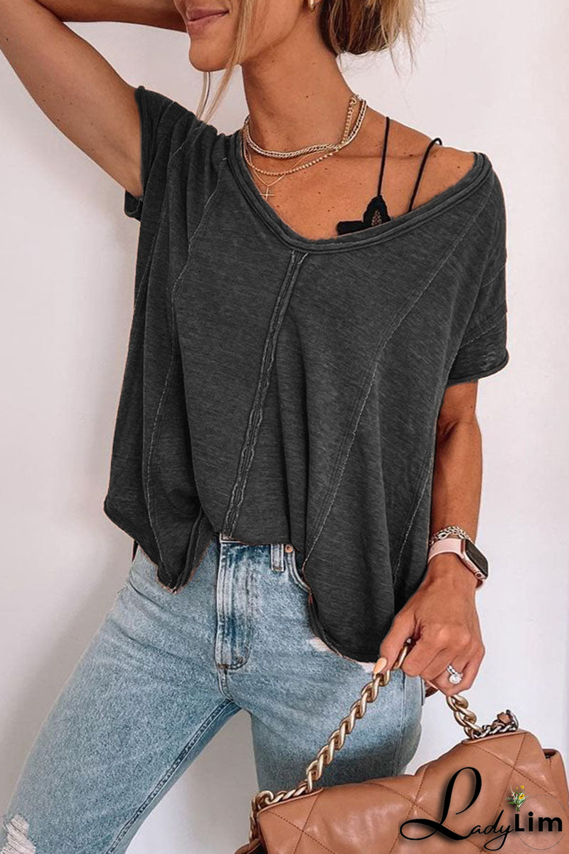 Casual Solid Split Joint V Neck T-Shirts(4 Colors)