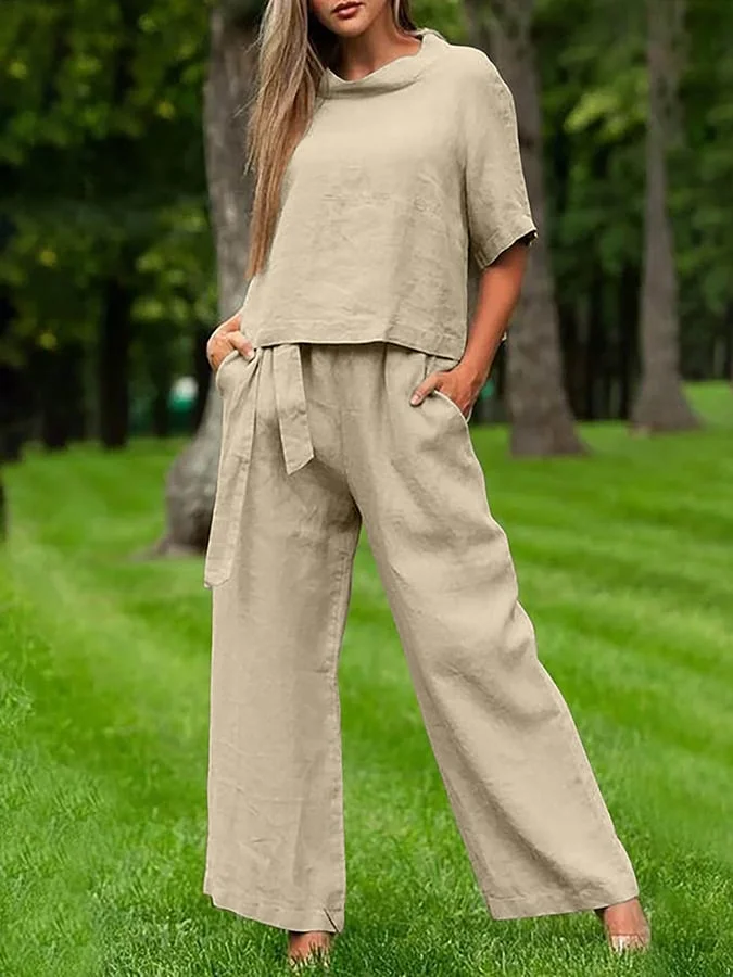 Casual Solid Color Loose Shirt Strap Pants Set