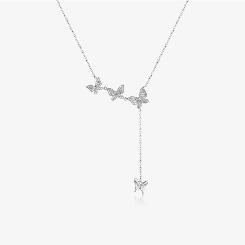 925 Sterling Silver Zircon Butterfly Pendant Necklace
