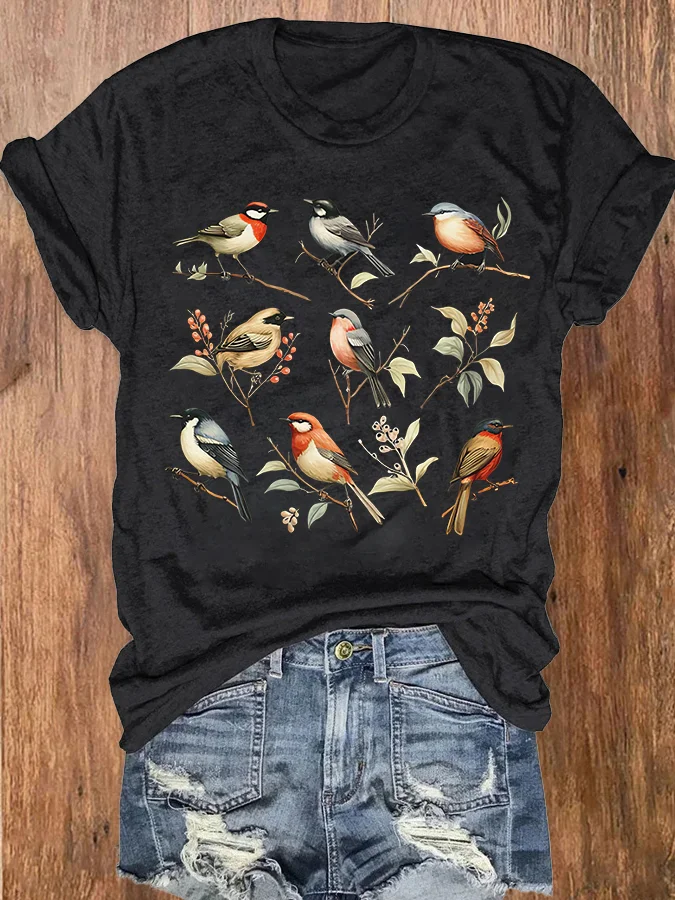Bird On A Branch Printed Women's T-shirt