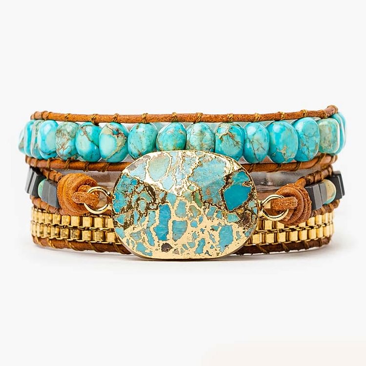 Natural Turquoise Calming Energy Multi Layer Wrap Bracelet