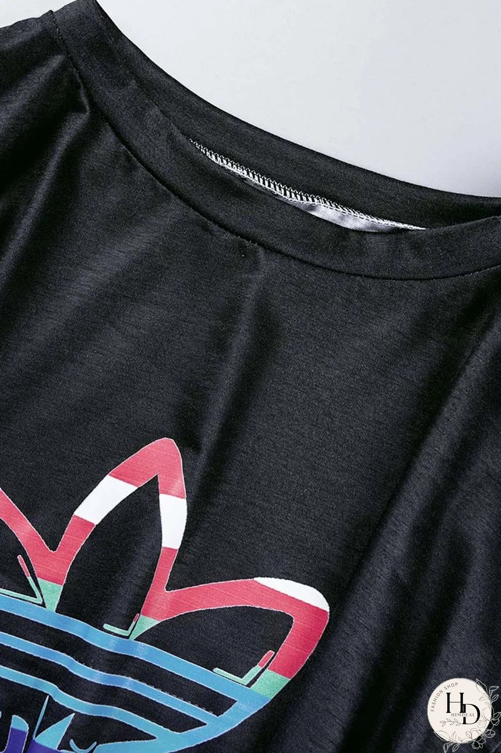 Black Casual Gradual Change Print Basic O Neck Short Sleeve Two Pieces