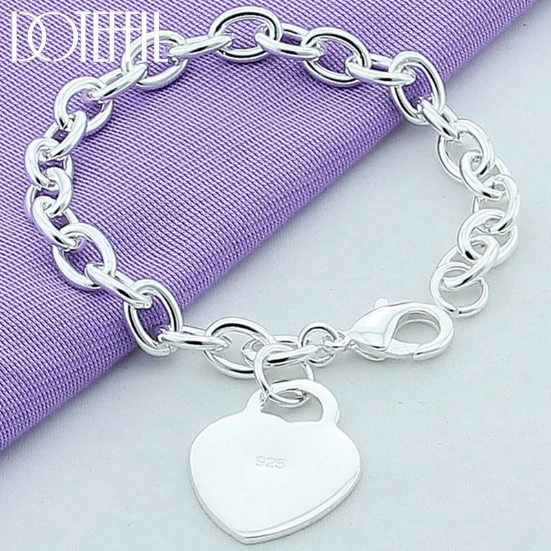 DOTEFFIL 925 Sterling Silver Heart Bracelet For Women Men Jewelry 