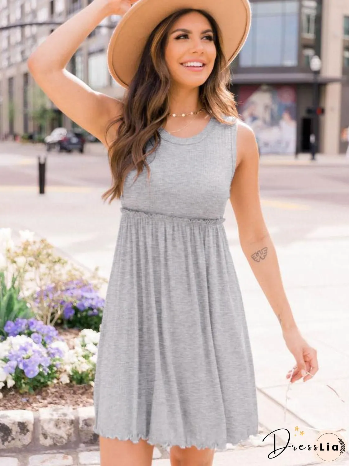 Frill Round Neck Sleeveless Dress