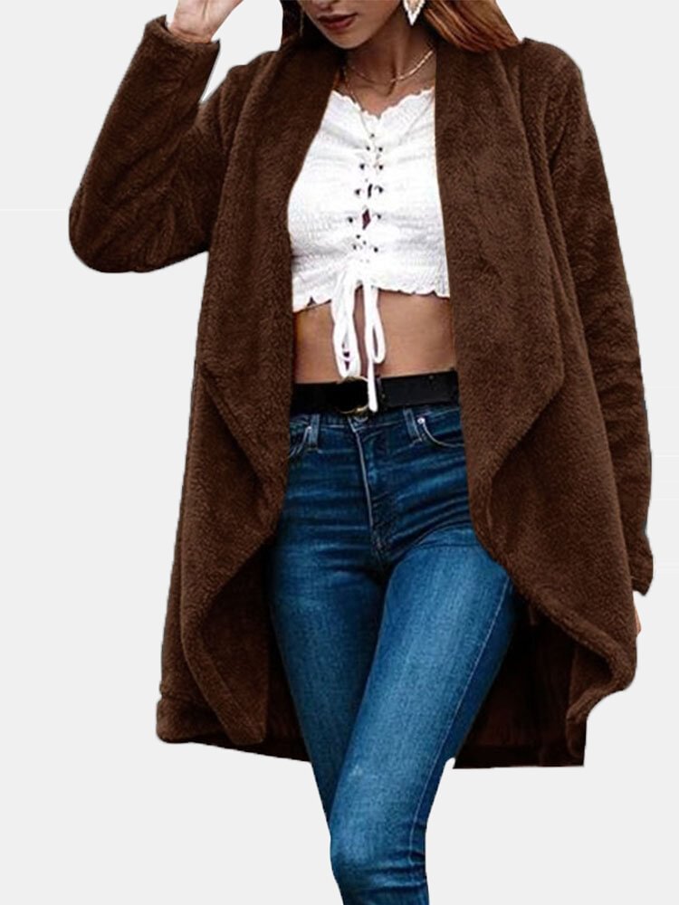 Solid Color Long Sleeve Plush Casual Cardigan For Women - Life is Beautiful for You - SheChoic