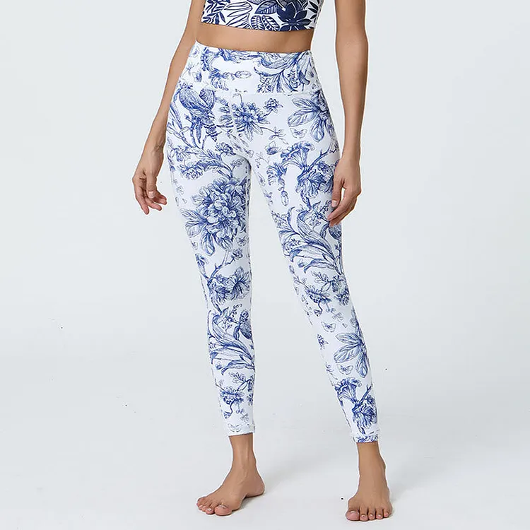 Flowers Leaves Dandelions Pineapples Print Sports Fitness High Waist Leggings Women's Yoga Pants