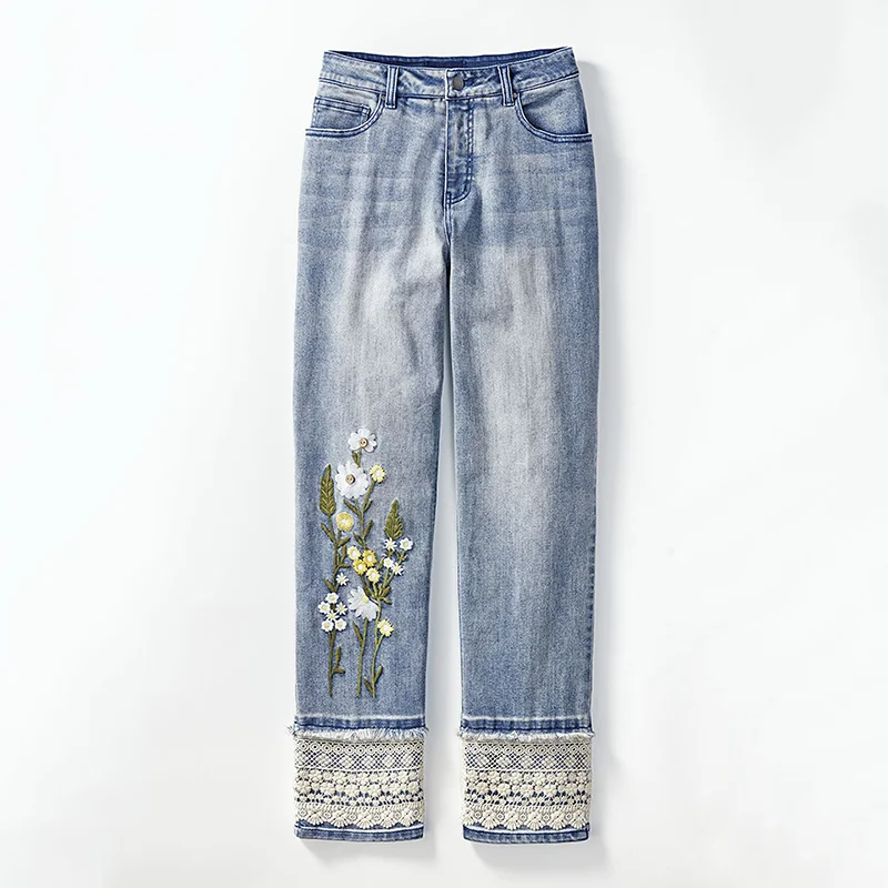 Floral Embroidered Lace Patchwork Art Inspiration Design Jeans