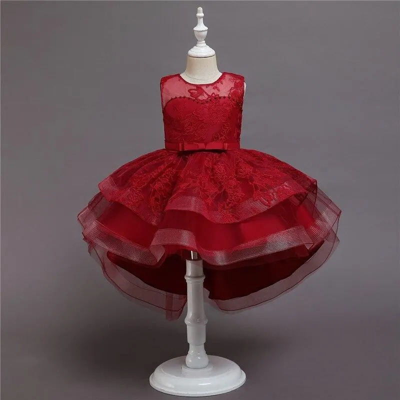 Girls Formal Princess Dress Kids Lace Tulle Rainbow Elegant Evening Party Cake Tutu Prom Gown Children Wedding Communion Costume