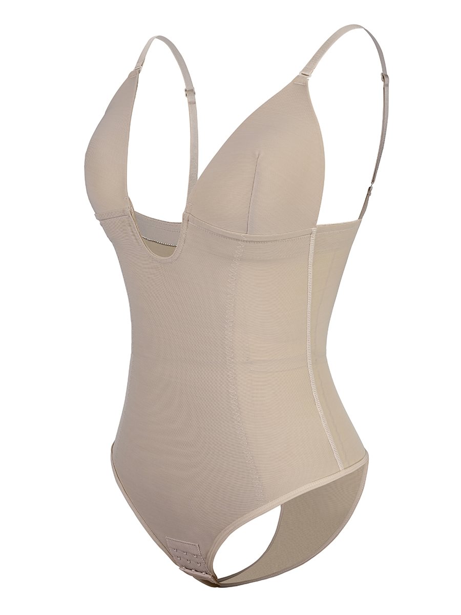Nude Plunge Low-Back Thong Shapewear Bodysuit Firm Control