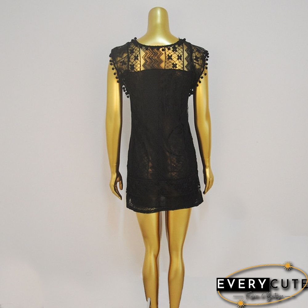 Summer Dress Women Casual Beach Short Dress Tassel Black White Mini Lace Dress Sexy Party Dresses Vestidos S-XXL
