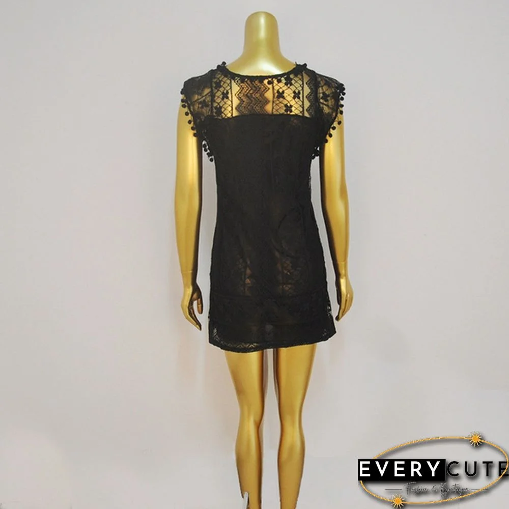 Summer Dress Women Casual Beach Short Dress Tassel Black White Mini Lace Dress Sexy Party Dresses Vestidos S-XXL