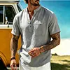 Men's Vacation Linen V-Neck Short Sleeve Shirt by Inlyline