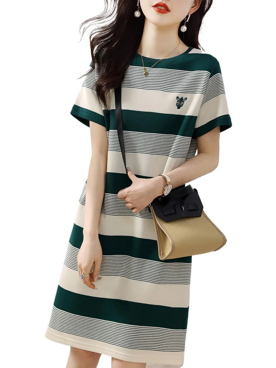 Athvotar Athvotar Striped Dress 2025 Summer New Korean Version Of Casual Simple Dress Showing Skinny Skin Dress Women