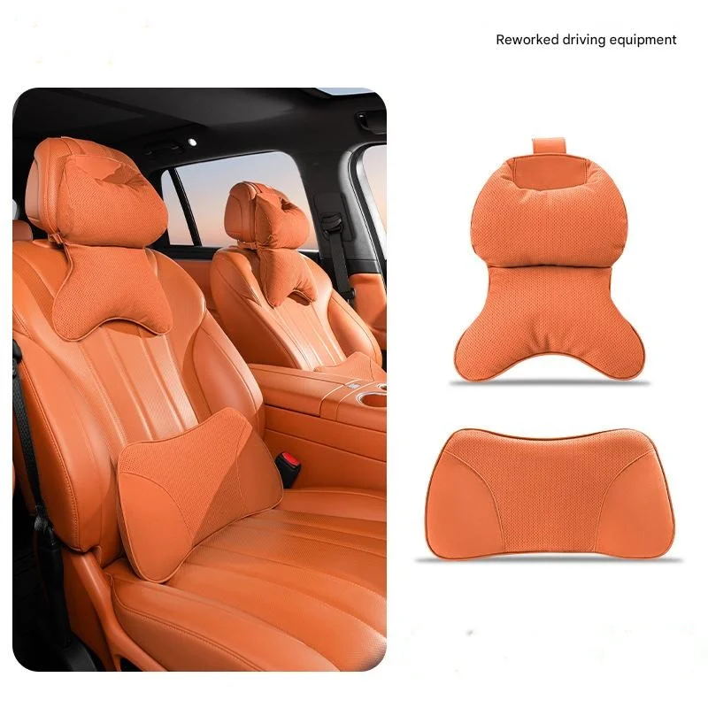 Car memory foam headrest and lumbar support cushion set