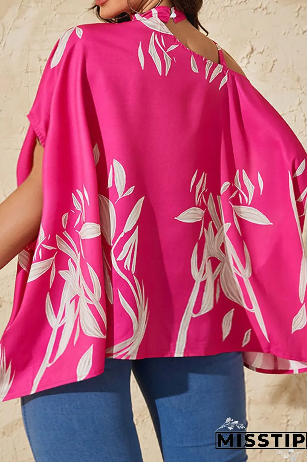 Gradient Color Casual Print Patchwork Asymmetrical Collar Plus Size Tops