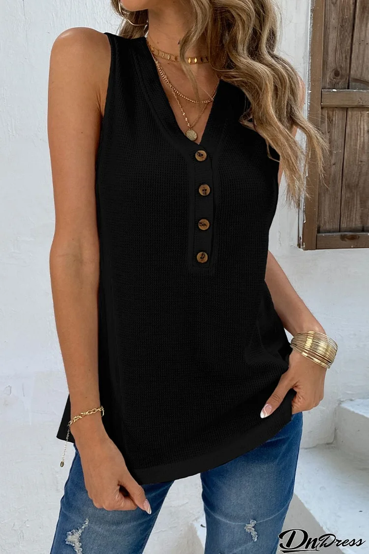 Buttoned V-Neck Tank