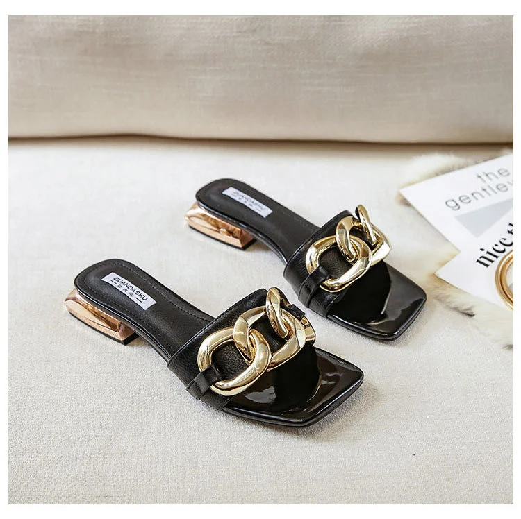 Yyvonne Cool Slippers Women's Retro Chain Flat Shoes Niche Cool Drag Spring And Summer New Wear Slippers Women's Shoes