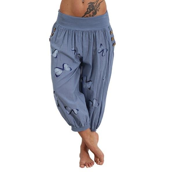 Capris Pants Women High Waist Harem Pants Lightweight Streetwear Female Pocket Baggy Capri Jogger Trousers Bottoms with Print P10446