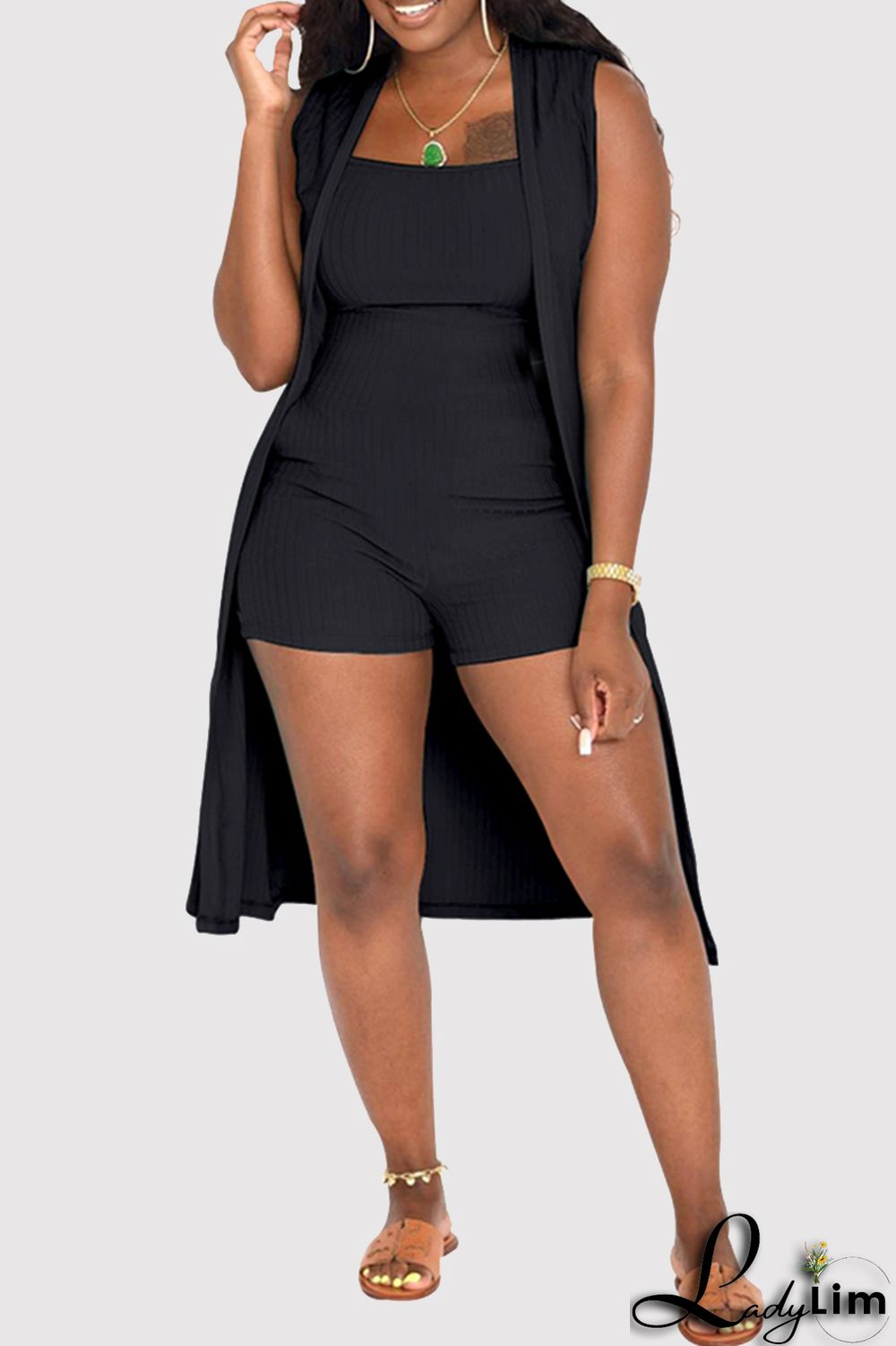 Yellow Fashion Casual Solid Basic Square Collar Sleeveless Two Pieces