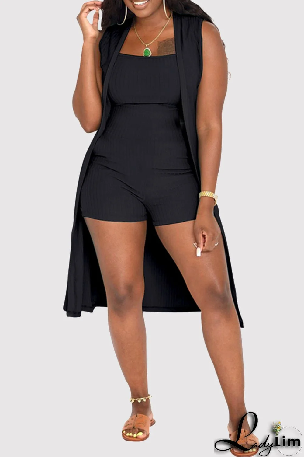 Yellow Fashion Casual Solid Basic Square Collar Sleeveless Two Pieces