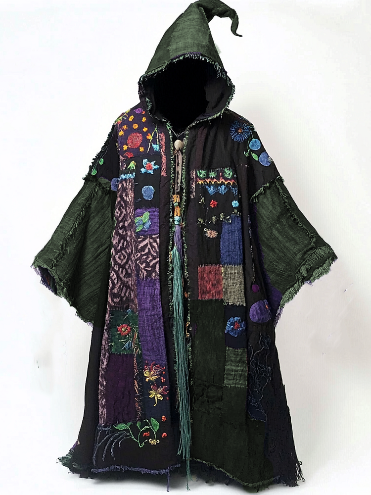 Ethnic print hooded robe 93ed