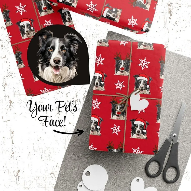 Custom Pet Photo Christmas Wrapping Paper, Custom Dog Wrapping Paper