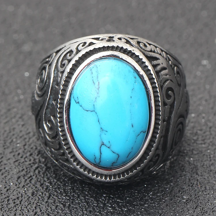 Gemstone Inlaid Flower Texture Ring