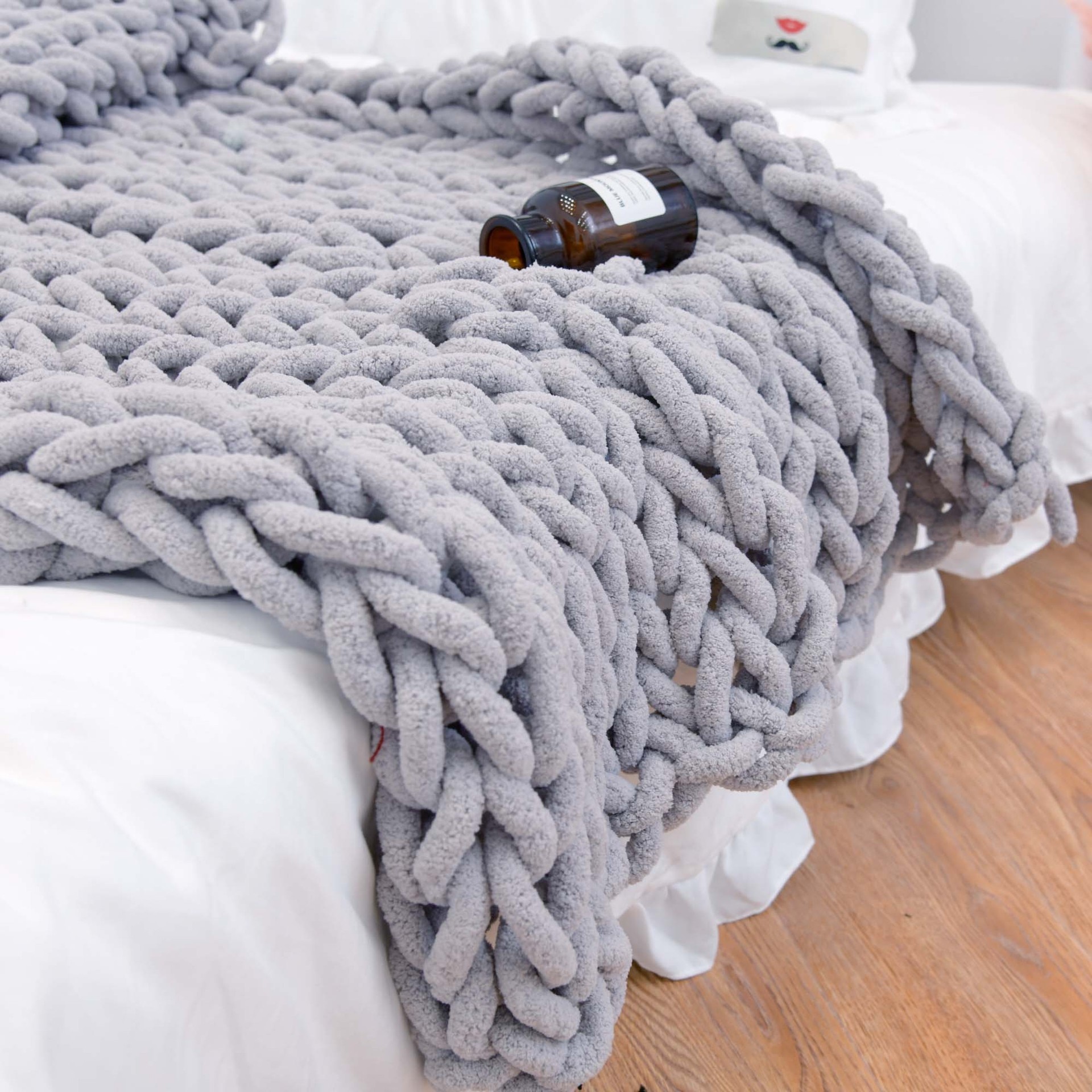 Chenille Chunky Knitted Blanket Weaving Blanket Mat Throw Chair Decor Warm Yarn Knitted Blanket