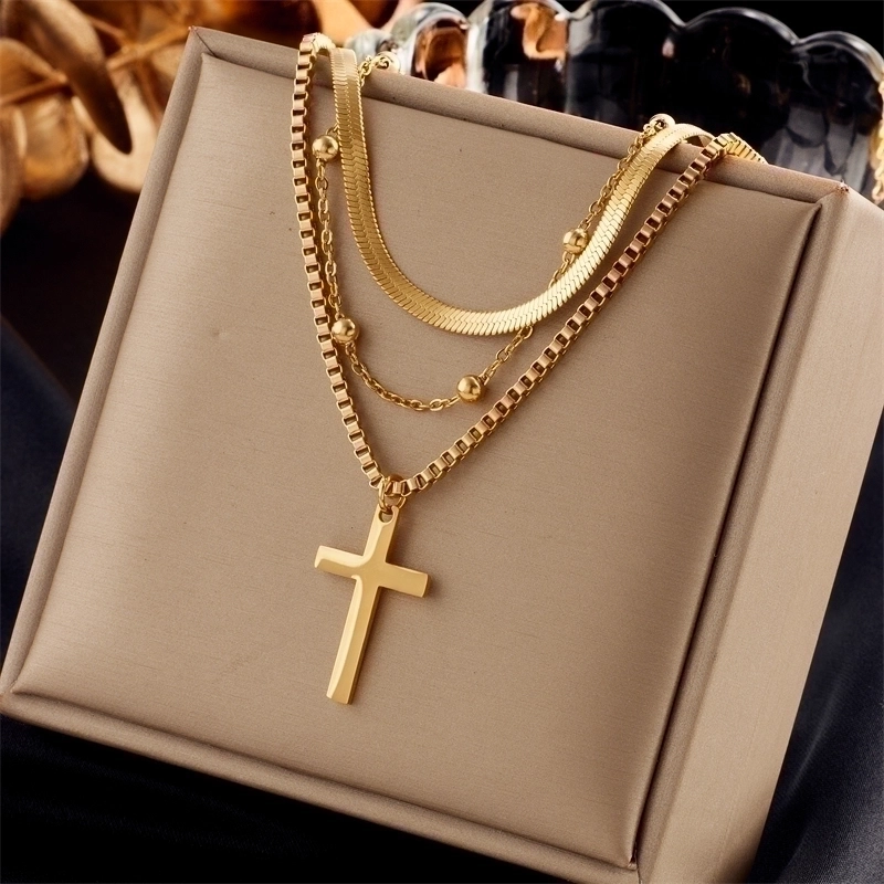 Vintage Style Cross 304 Stainless Steel 18K Gold Plated Gold Plated Stainless Steel Necklaces