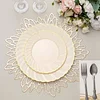 10 Pack | 7.5" Ivory / Gold Flair Rim Plastic Dessert Appetizer Plates, Round Disposable Salad Plates