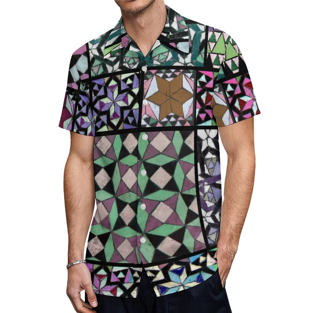 Short Sleeve Colorful Mexican Talavera Mosaic Hawaiian Shirt Mens Button Down Plus Size Tropical Hawaii Beach Shirts
