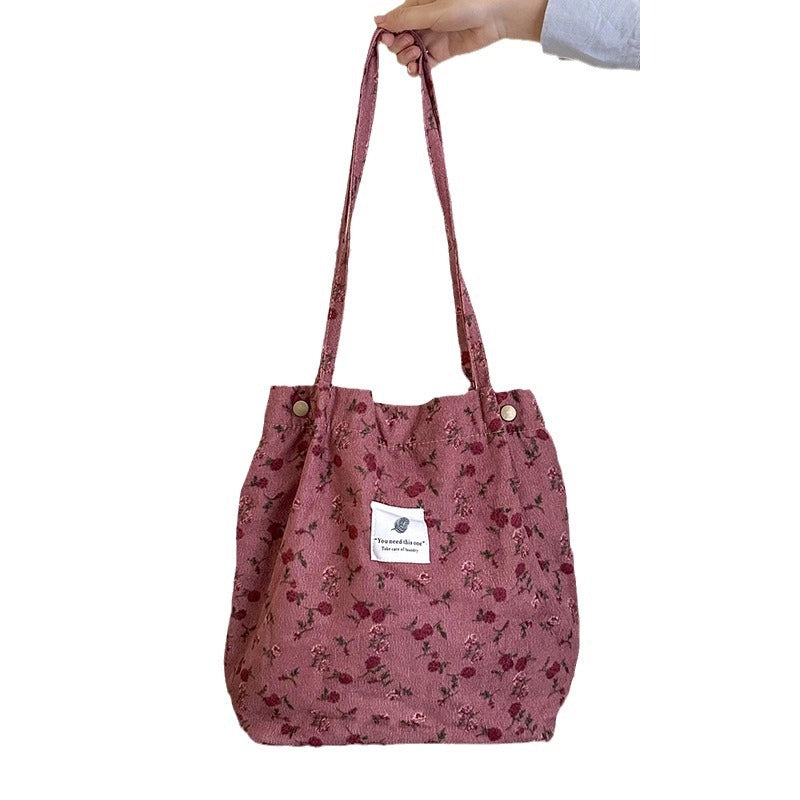 Women’s Corduroy Printing Classic Style Square Magnetic Buckle Shoulder Bag