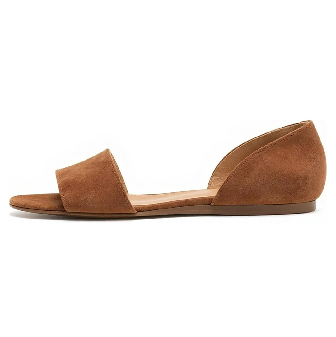 Comfy Round Toe Brown Slip On D'Orsay Flat Sandals for Women