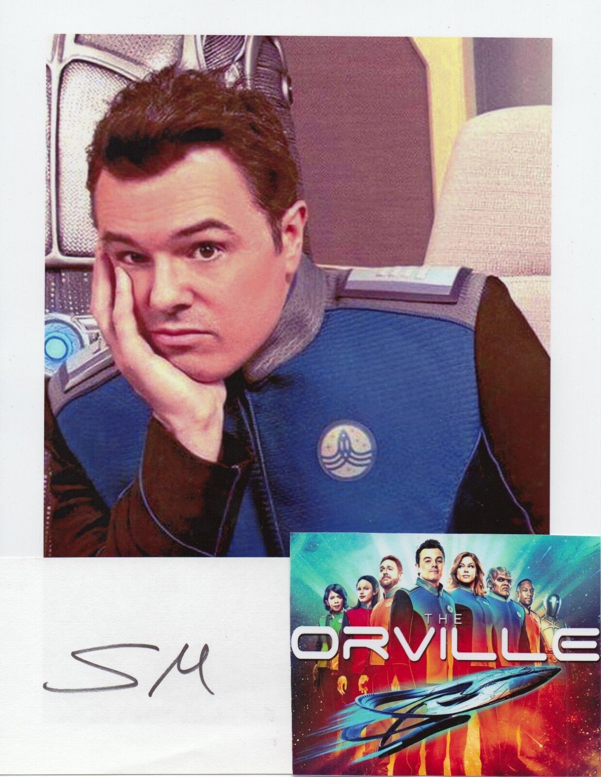 Seth MacFarlane Autographed 3 x 5 Card and unsigned picture