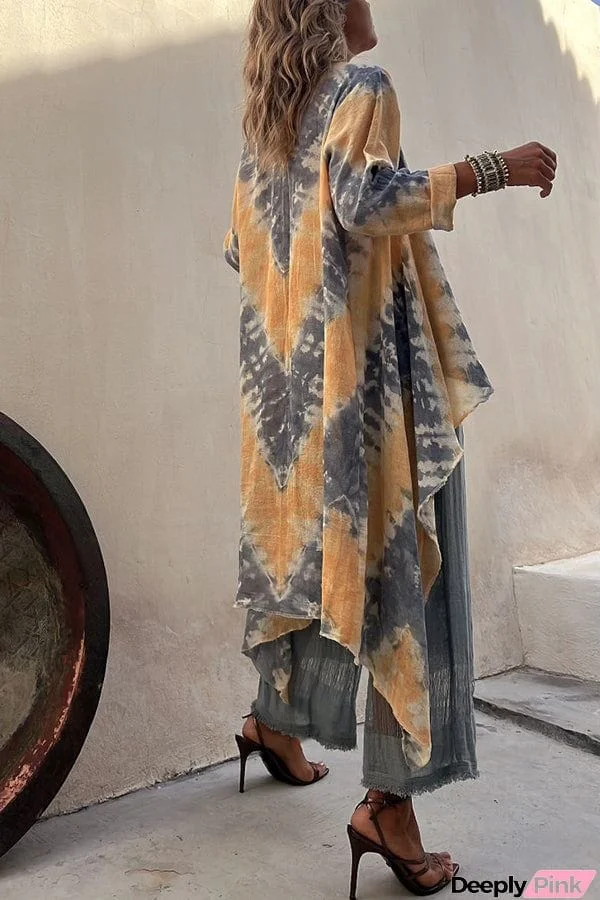 Isley Tie Dye Print Open Front Long Sleeve Ruffle Duster Kimono