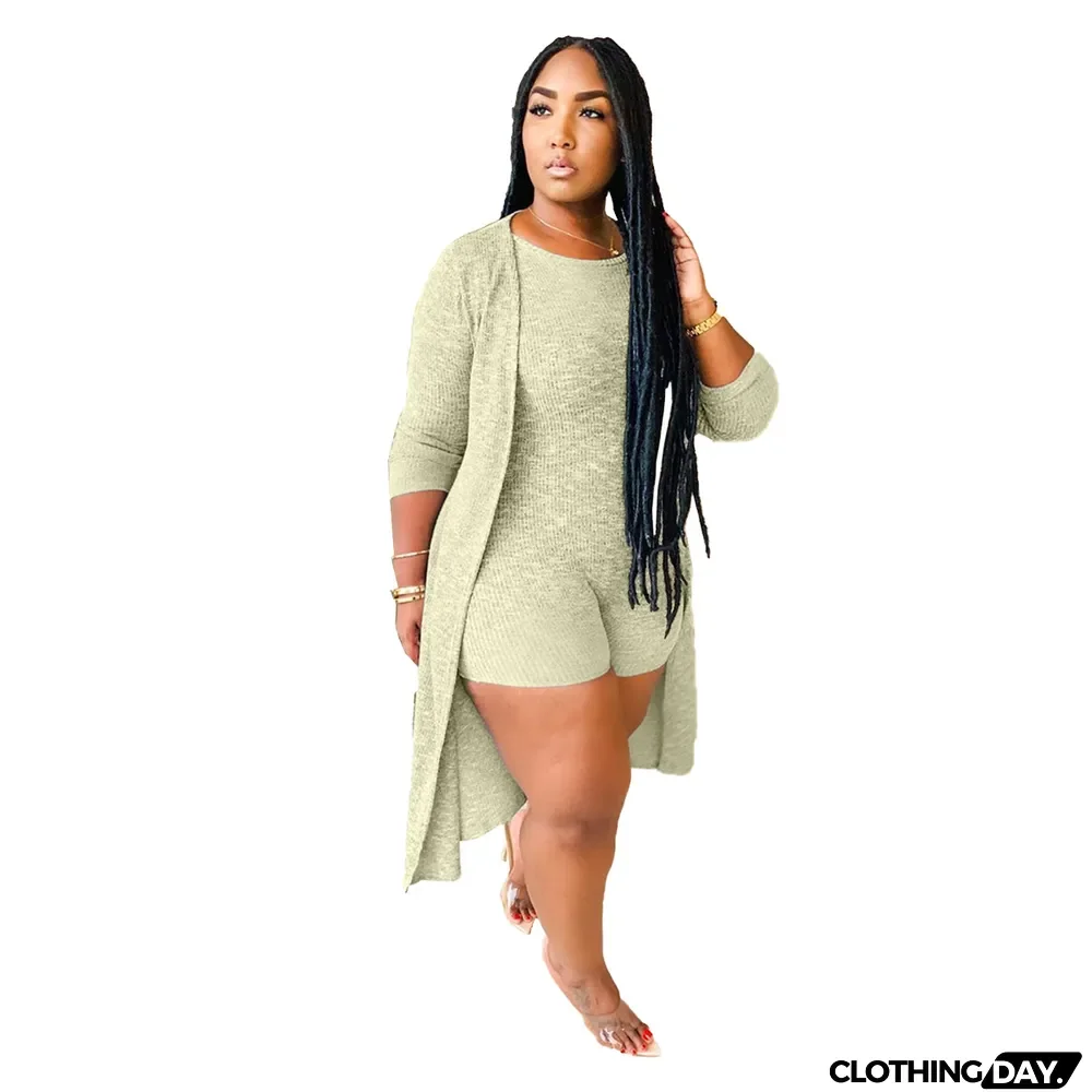 Fashion casual women's clothing Ribbed jumpsuitb + cape two-piece set